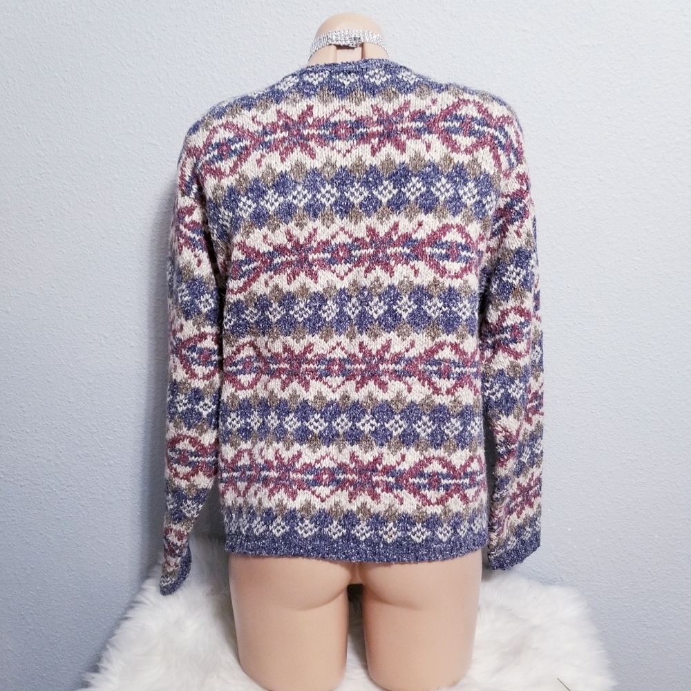Vintage 80's retro wool Grannycore print mom cardigan button sweater LARGE - Picture 5 of 6